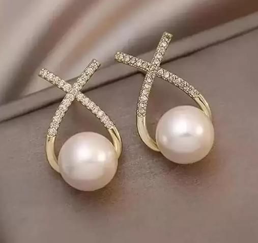 Korean Studded Cross Pearl Earrings