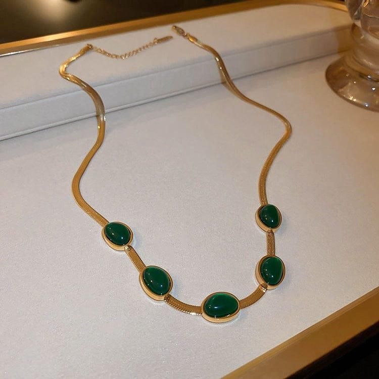 Oval Green Crystal Necklace & Bracelet Set