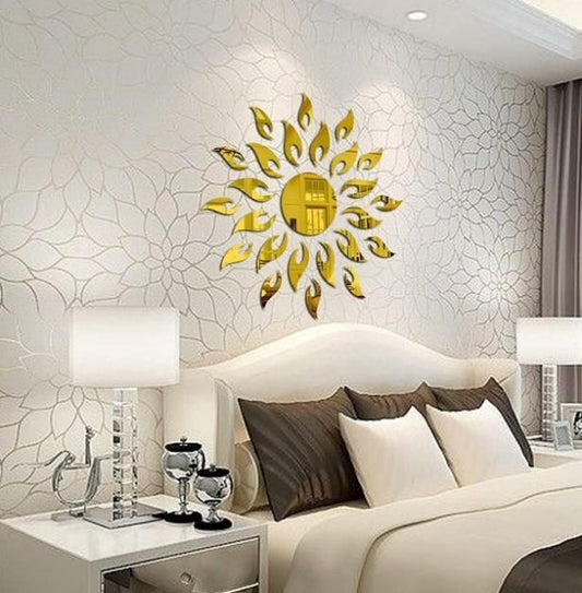 3D Wall Mirror Sticker Sun Flame